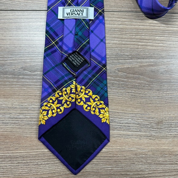 Gianni Versace 100% Silk Tie Medusa Head Baroque Tartan Plaid 57” 3 3/4” - Picture 8 of 11
